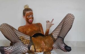 Giant Poo, Scat Pussy Play, Face Smear Fishnets with MissAnja